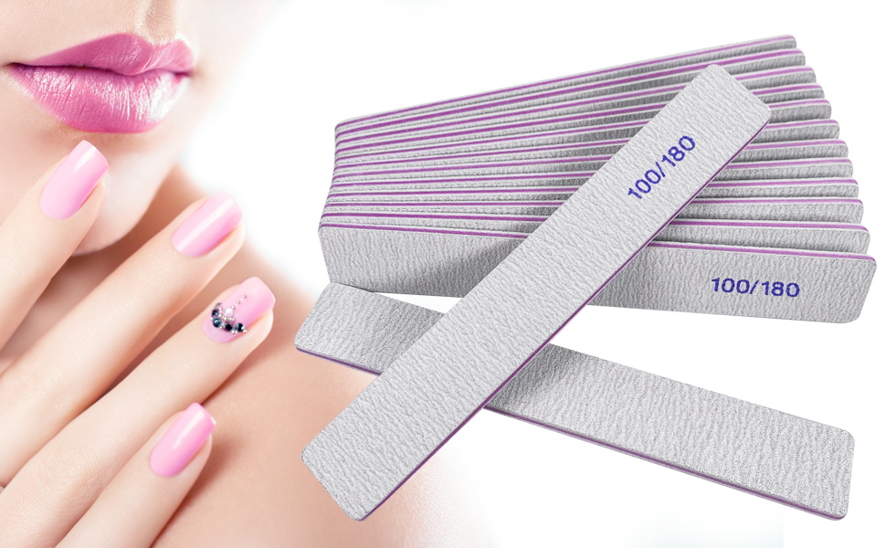 100/180 Grit Nail Files (12 Pcs), Emery Boards for Acrylic Nails and Gel Nails