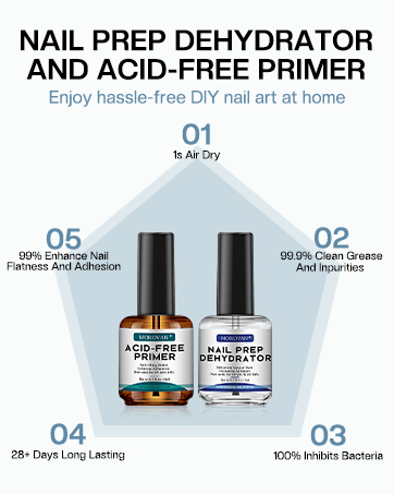 Morovan Professional Natural Nail Prep Dehydrate and Acid-Free Primer, Dehydrator for Acrylic and Gel Nail Polish, Non Acid Primer for UV Gels Fast Dry Superior Bonding Agent Gift Box Set