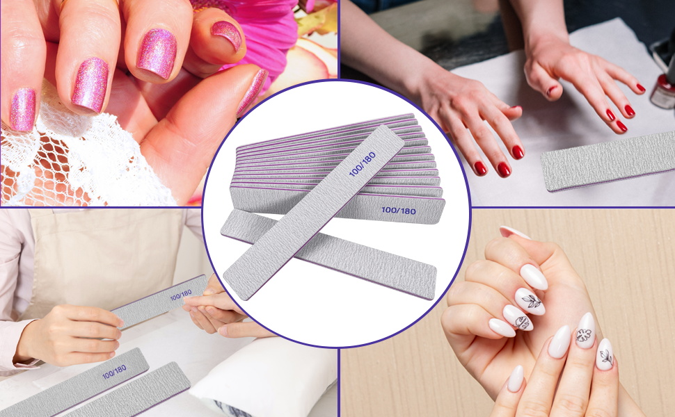 100/180 Grit Nail Files (12 Pcs), Emery Boards for Acrylic Nails and Gel Nails