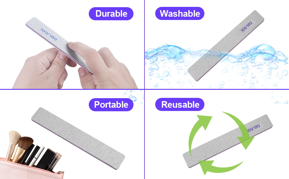 100/180 Grit Nail Files (12 Pcs), Emery Boards for Acrylic Nails and Gel Nails